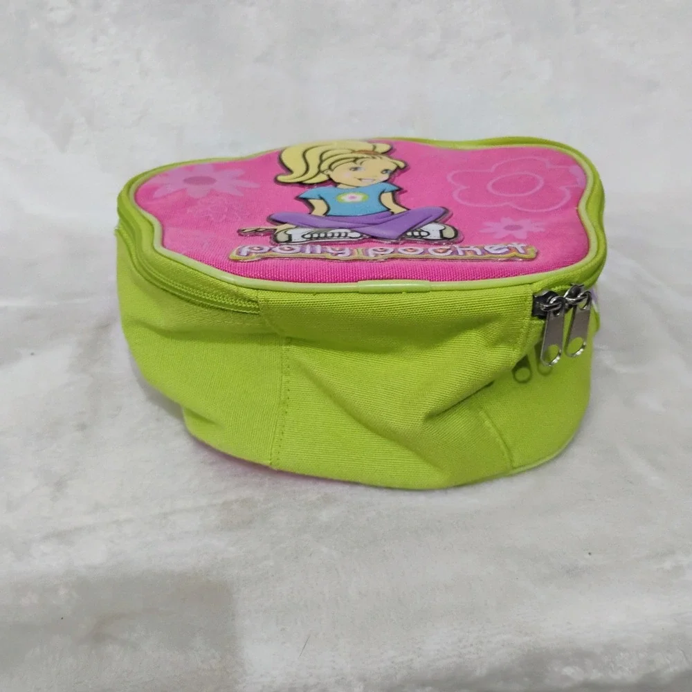 Vintage Polly Pocket Carrying Case Pink Lime Green Flower Shaped Toy Storage Bag